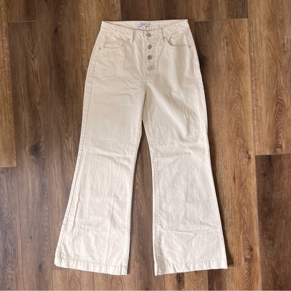 And Now This Denim - Womens High Waist Wide Leg Cream  Jeans Denim Size 28 Button Fly Cotton Trendy